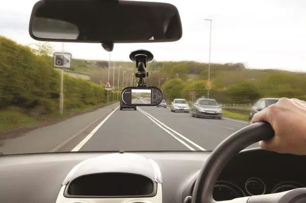 A dash camera in a car