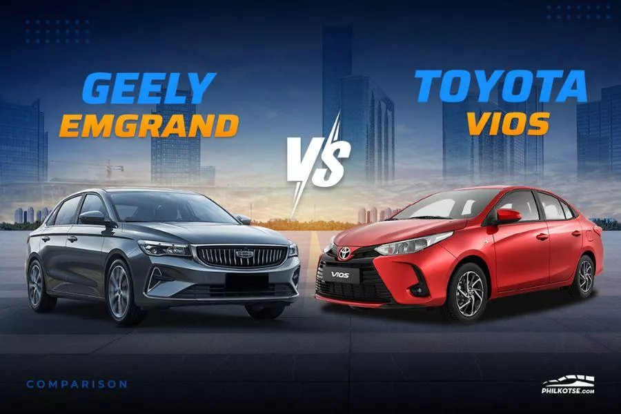 A picture of the Geely Emgrand and Toyota Vios head to head