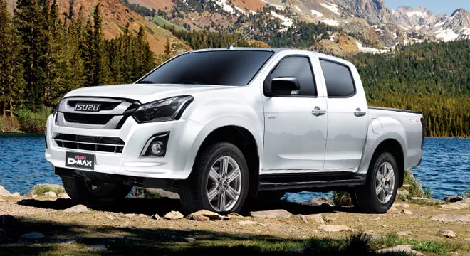 angular front of a white Isuzu D-Max