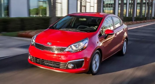 A red 2017 Kia Rio angular front view