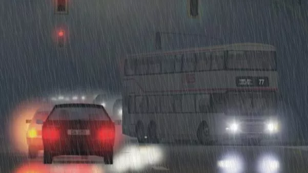 drawing of Traffic in the heavy rain