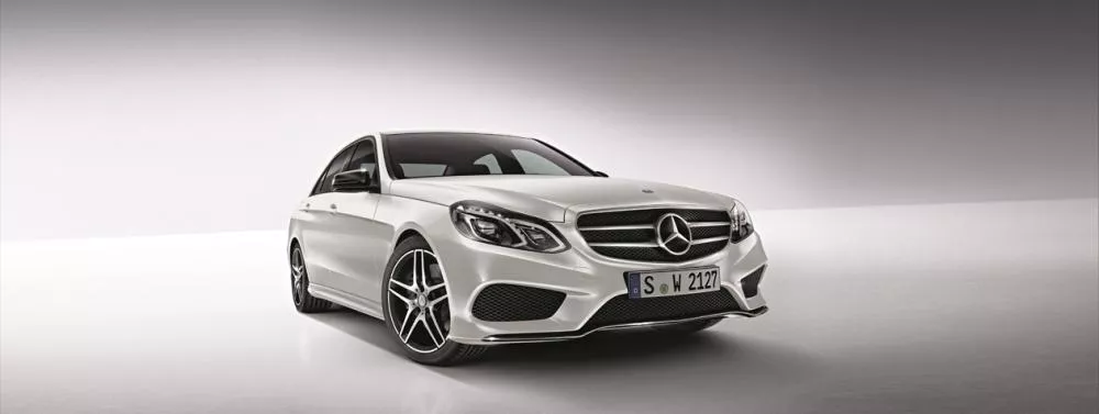 angular front of a white Mercedes E-class Saloon