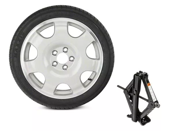 Spare tire and a small car jack