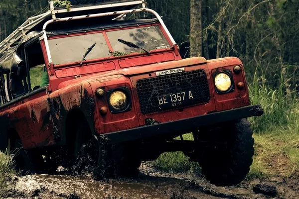 an off-road vehicle with steel wheels