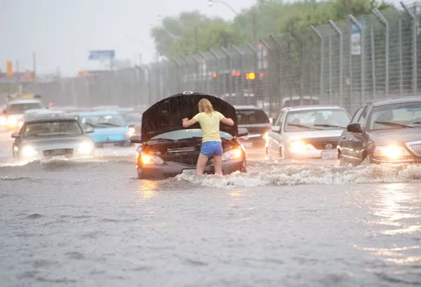 a car submerged in water