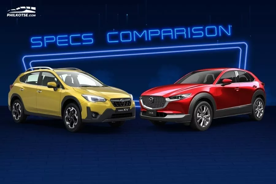 A picture of the Subaru XV and Mazda CX-30 head to head